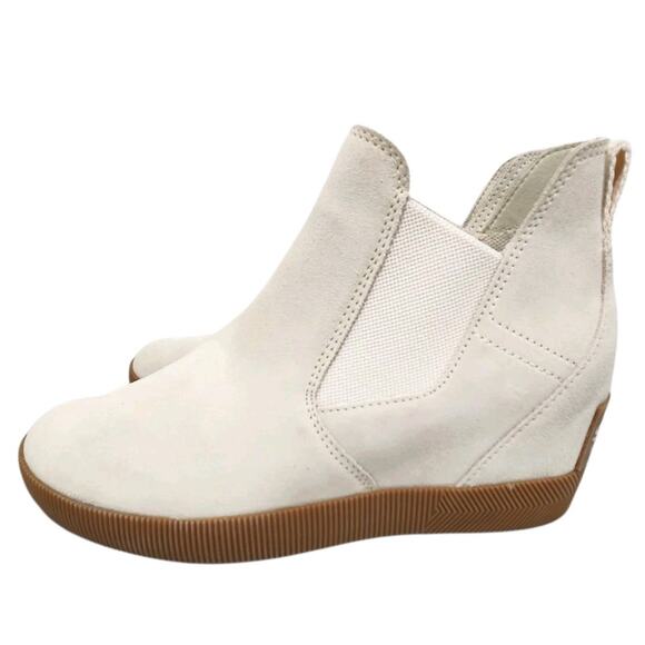 SOREL WOMEN WHITE LEATHER SLIP ON WEDGE BOOT US 8 CLASSIC DRESSY NEUTRAL COMFORT - Picture 3 of 7